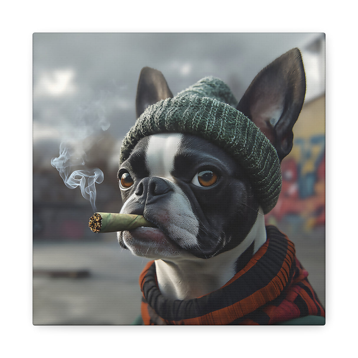 Boston Terrier Stoner Dog Canvas – Baked Breeds Wall Art