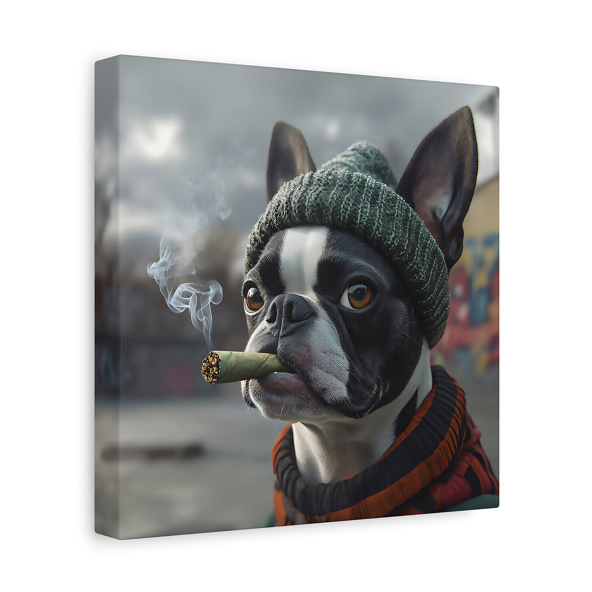 Boston Terrier Stoner Dog Canvas – Baked Breeds Wall Art
