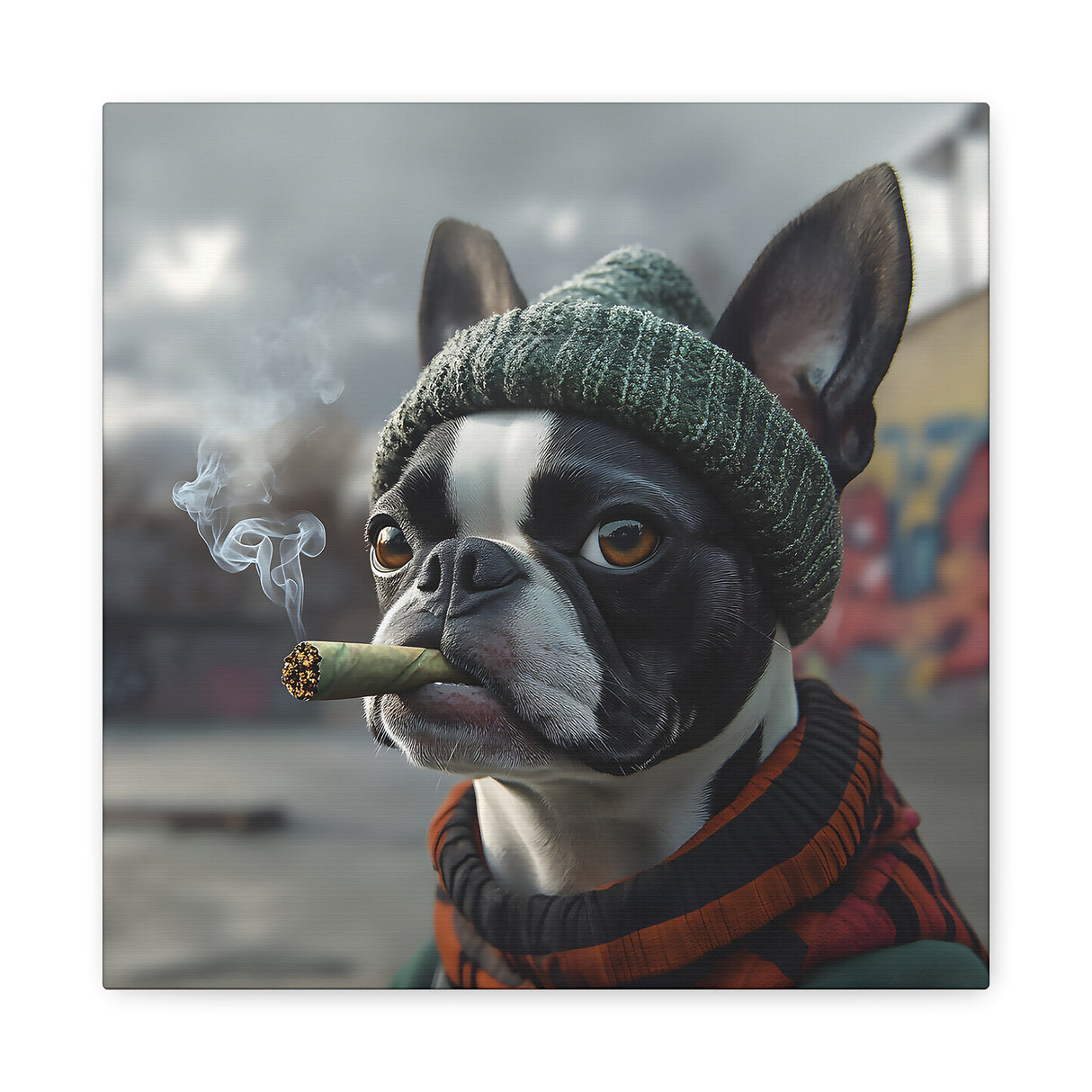 Boston Terrier Stoner Dog Canvas – Baked Breeds Wall Art