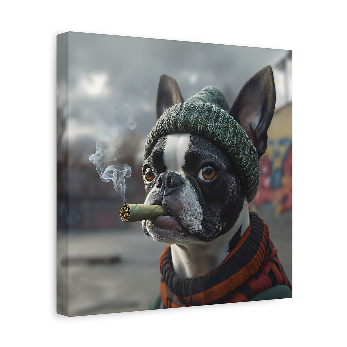 Boston Terrier Stoner Dog Canvas – Baked Breeds Wall Art