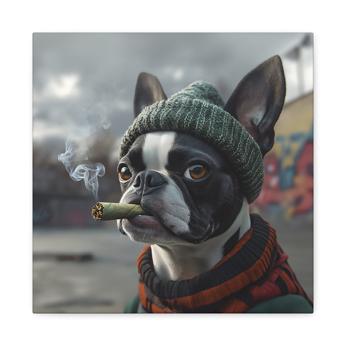 Boston Terrier Stoner Dog Canvas – Baked Breeds Wall Art