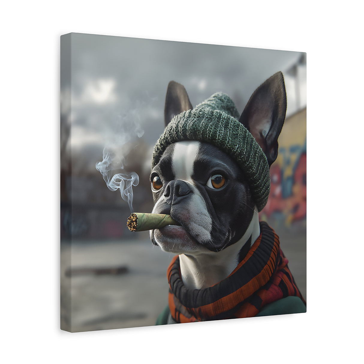 Boston Terrier Stoner Dog Canvas – Baked Breeds Wall Art