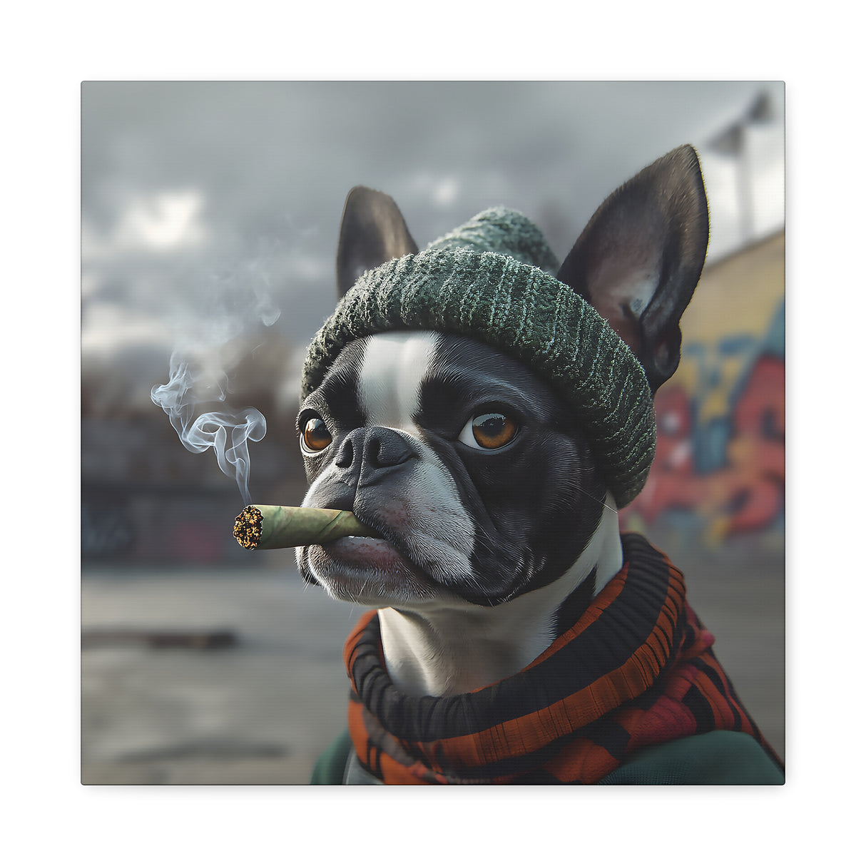 Boston Terrier Stoner Dog Canvas – Baked Breeds Wall Art
