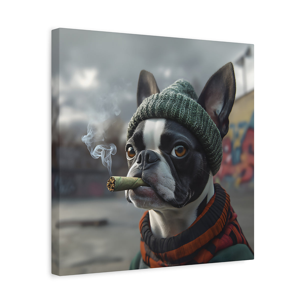 Boston Terrier Stoner Dog Canvas – Baked Breeds Wall Art