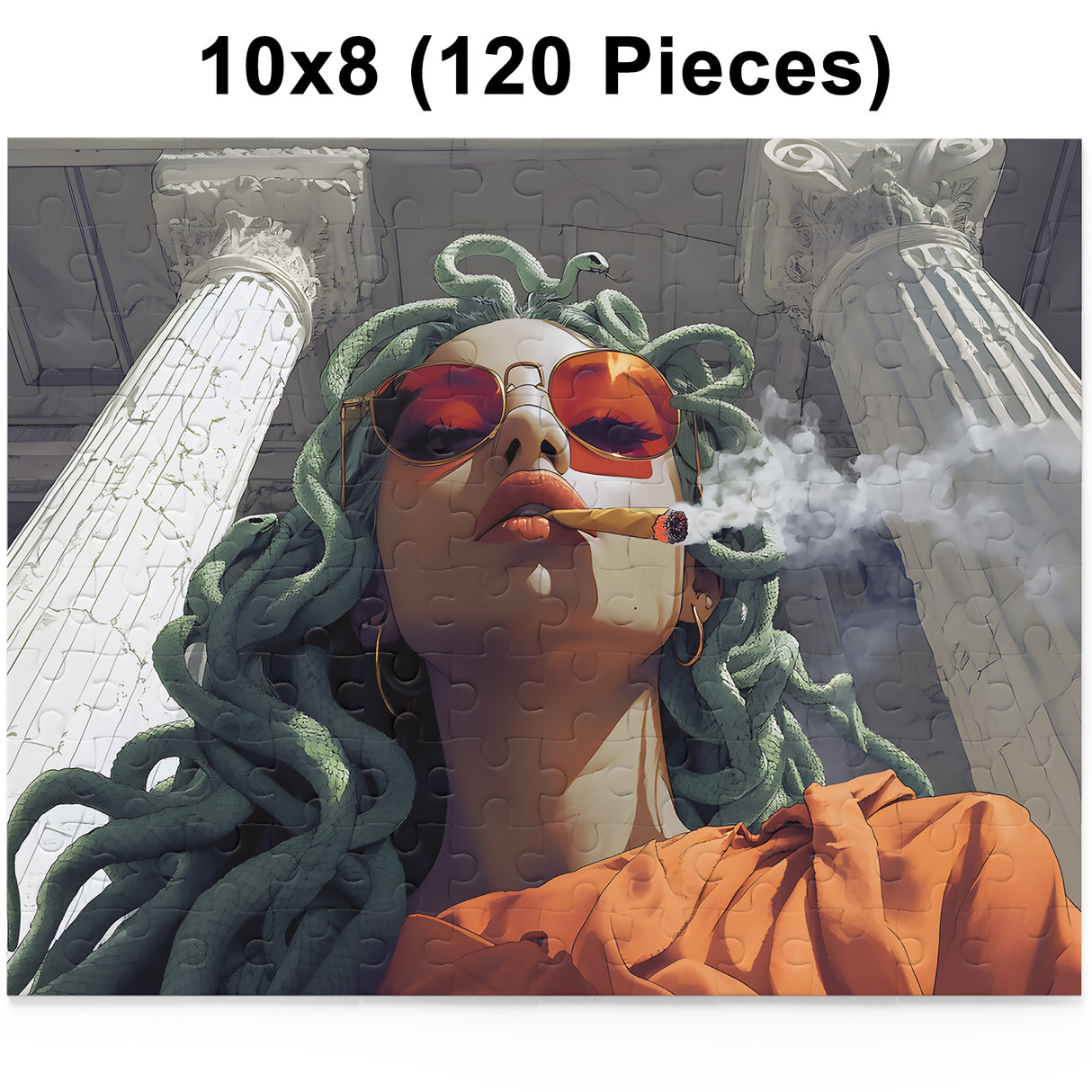Medusa Stoned Jigsaw Puzzle – Smoking Medusa Art – 120, 252, 500 Pieces – Medusa Gift