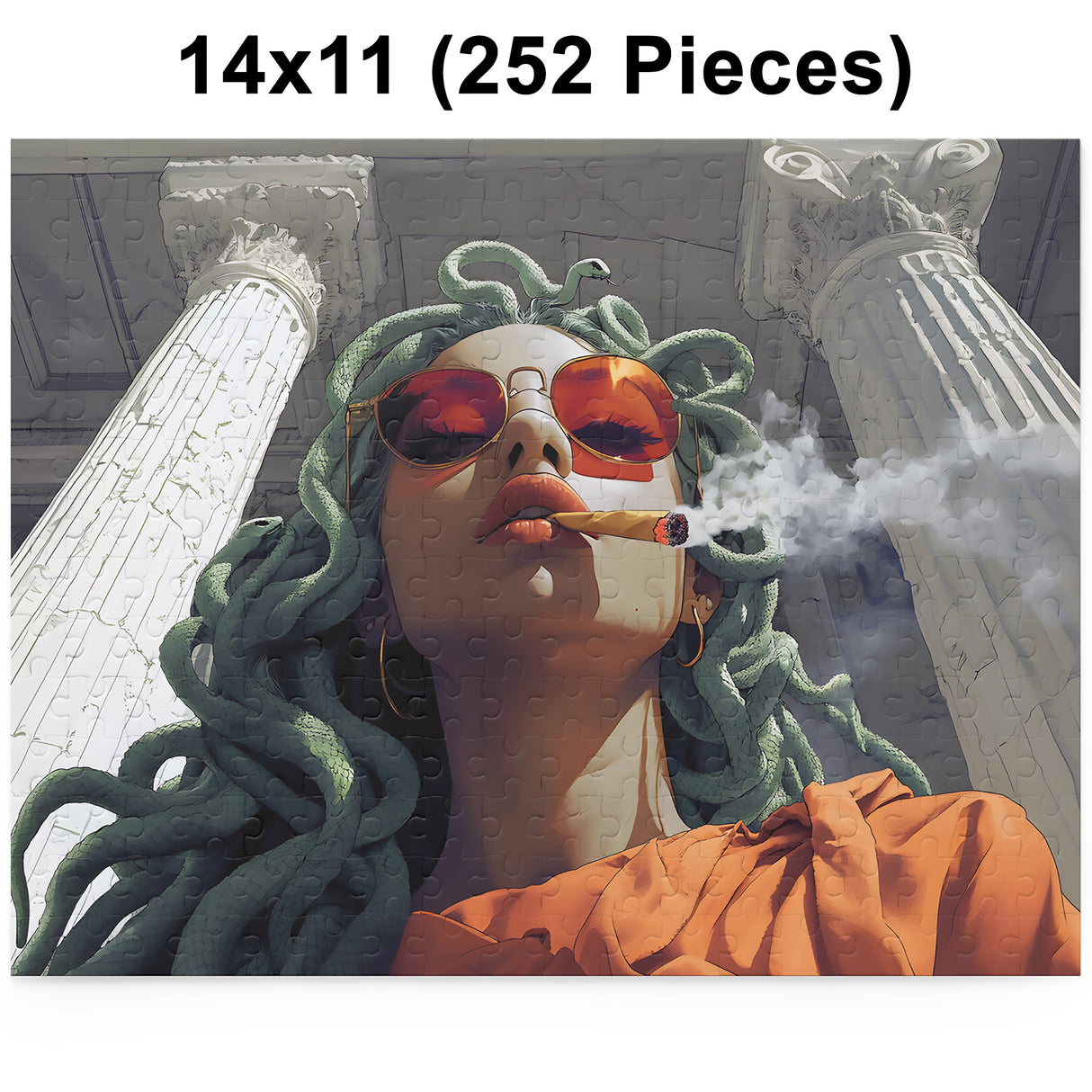 Medusa Stoned Jigsaw Puzzle – Smoking Medusa Art – 120, 252, 500 Pieces – Medusa Gift