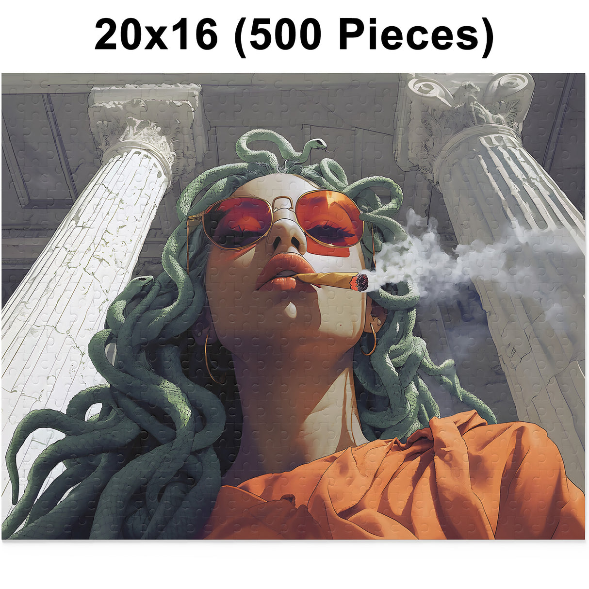 Medusa Stoned Jigsaw Puzzle – Smoking Medusa Art – 120, 252, 500 Pieces – Medusa Gift