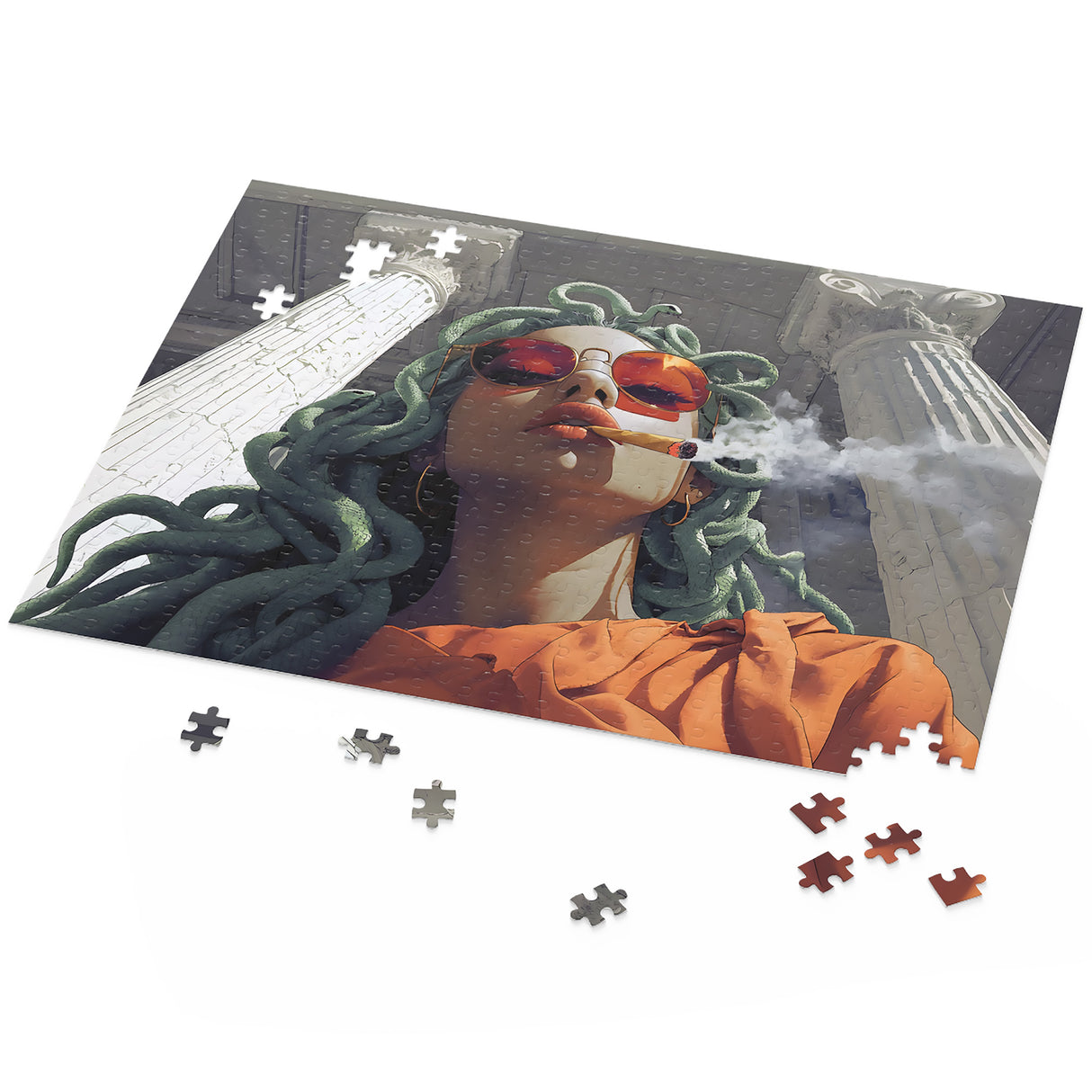 Medusa Stoned Jigsaw Puzzle – Smoking Medusa Art – 120, 252, 500 Pieces – Medusa Gift