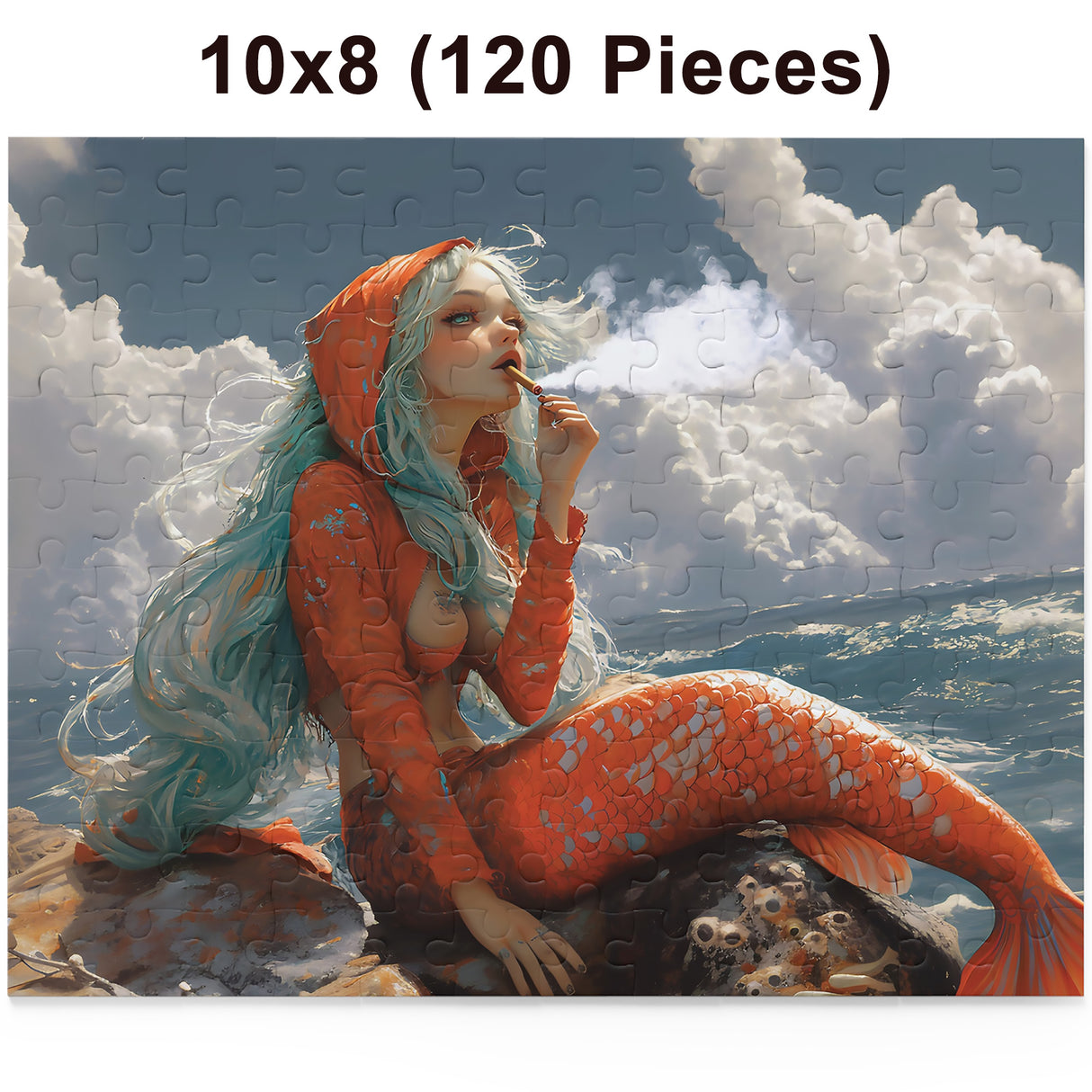Mermaid Getting Stoned Jigsaw Puzzle – 120, 252, or 500 Pieces | Smoking Mermaid Gift for Stoners | Fantasy Puzzle