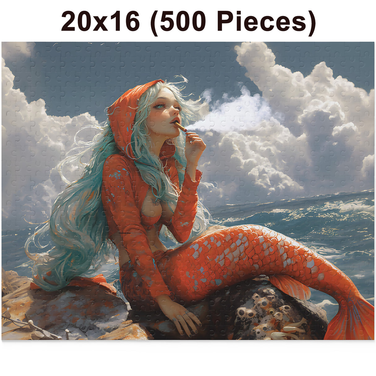 Mermaid Getting Stoned Jigsaw Puzzle – 120, 252, or 500 Pieces | Smoking Mermaid Gift for Stoners | Fantasy Puzzle