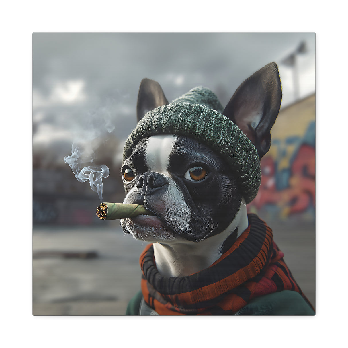 Boston Terrier Stoner Dog Canvas – Baked Breeds Wall Art