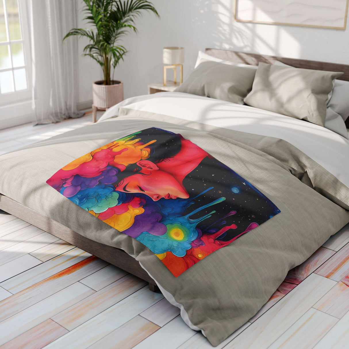 Trippy Psychedelic Arctic Fleece Blanket – Dreamy Cosmic Art Throw