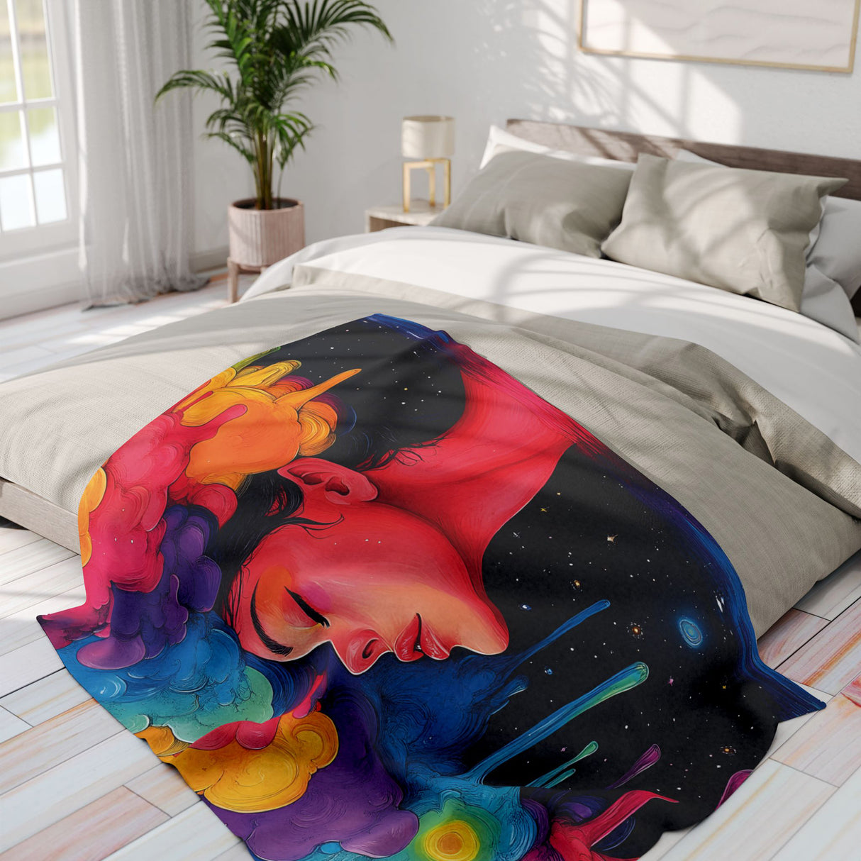 Trippy Psychedelic Arctic Fleece Blanket – Dreamy Cosmic Art Throw