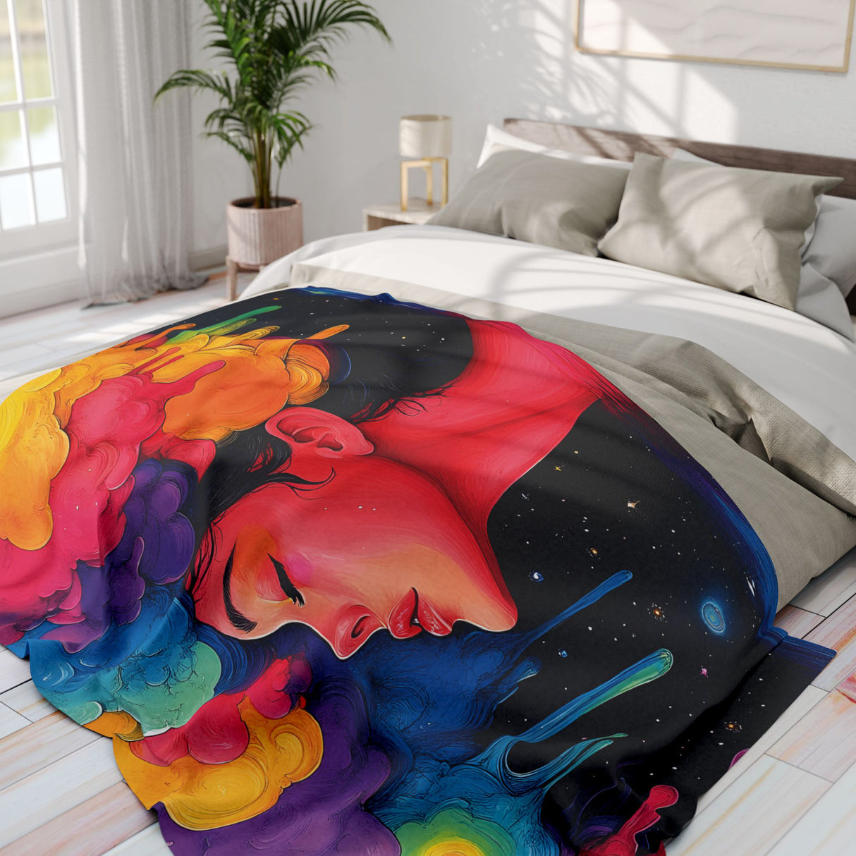 Trippy Psychedelic Arctic Fleece Blanket – Dreamy Cosmic Art Throw