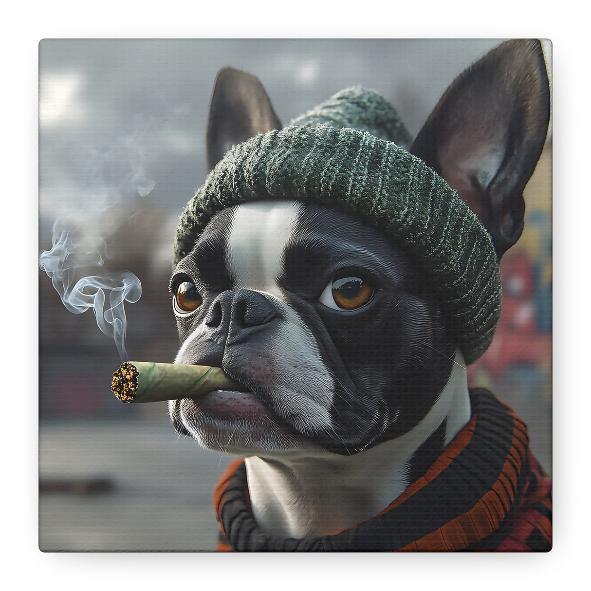 Boston Terrier Stoner Dog Canvas – Baked Breeds Wall Art