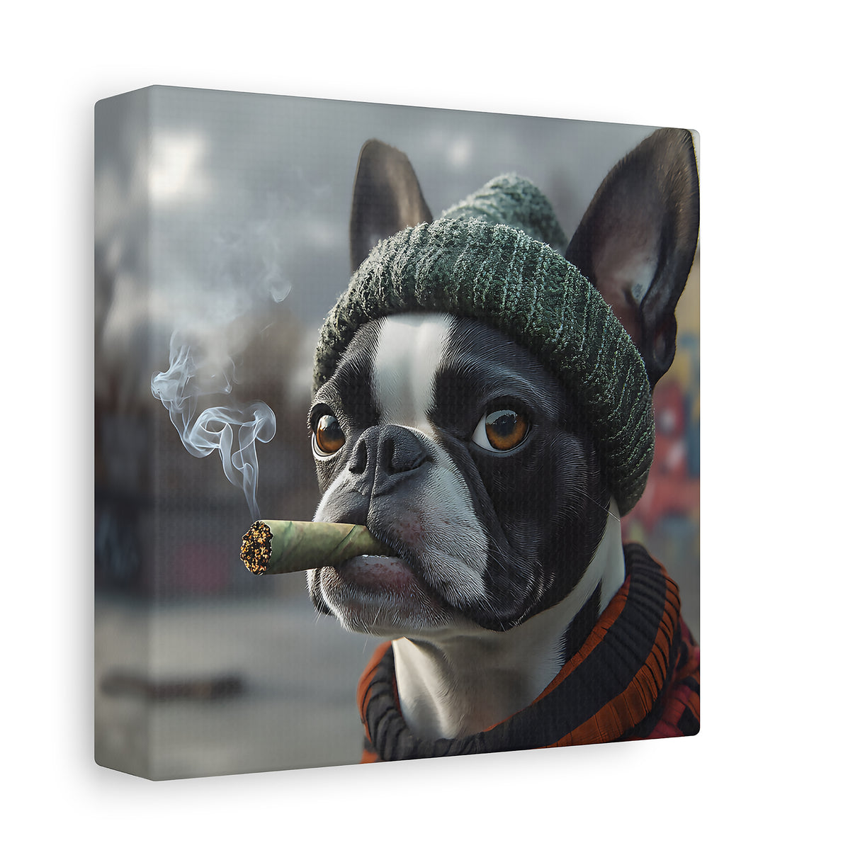 Boston Terrier Stoner Dog Canvas – Baked Breeds Wall Art