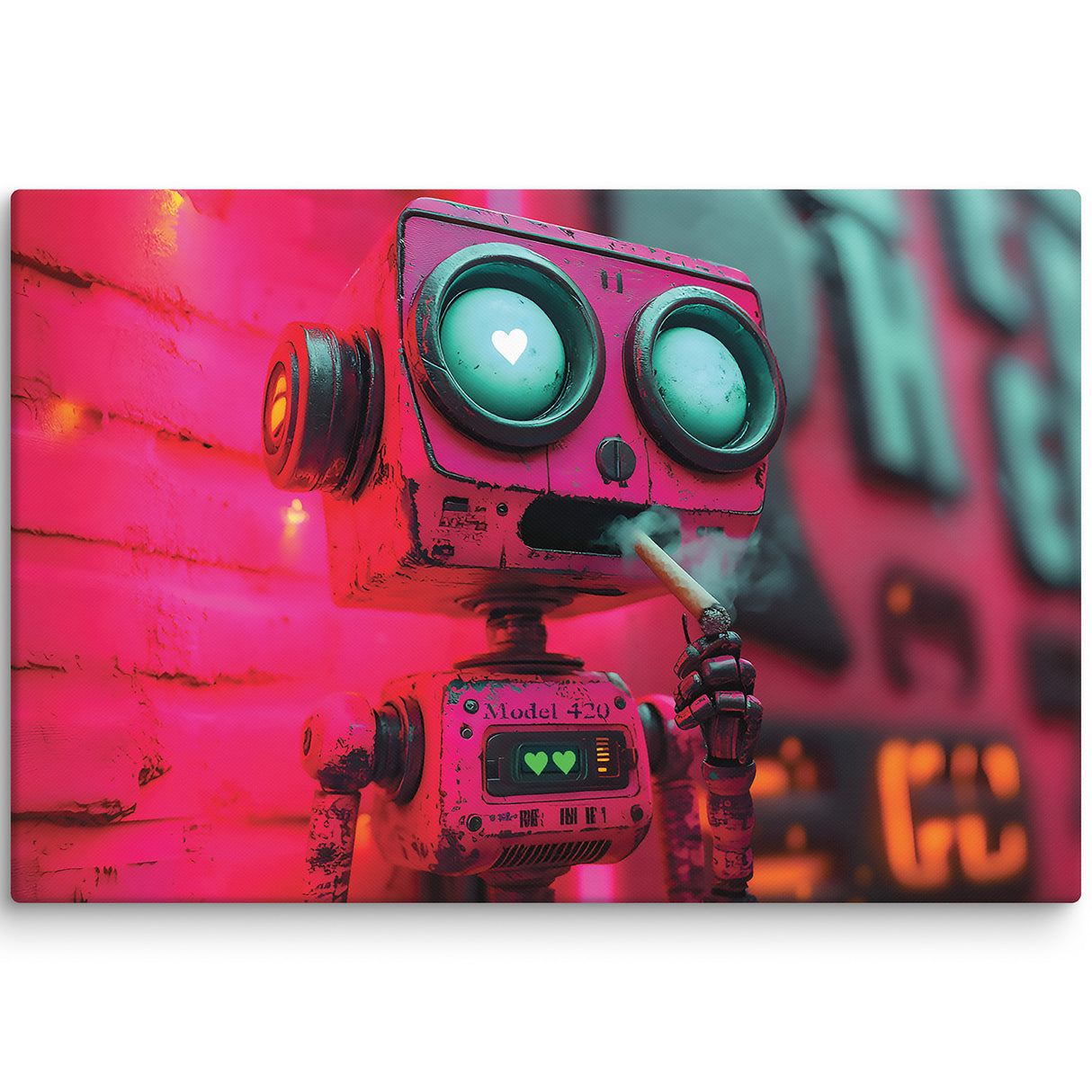 "Love at First Puff" – Smoking Robot Stoner Wall Art | Trippy Canvas for Stoner Room Decor