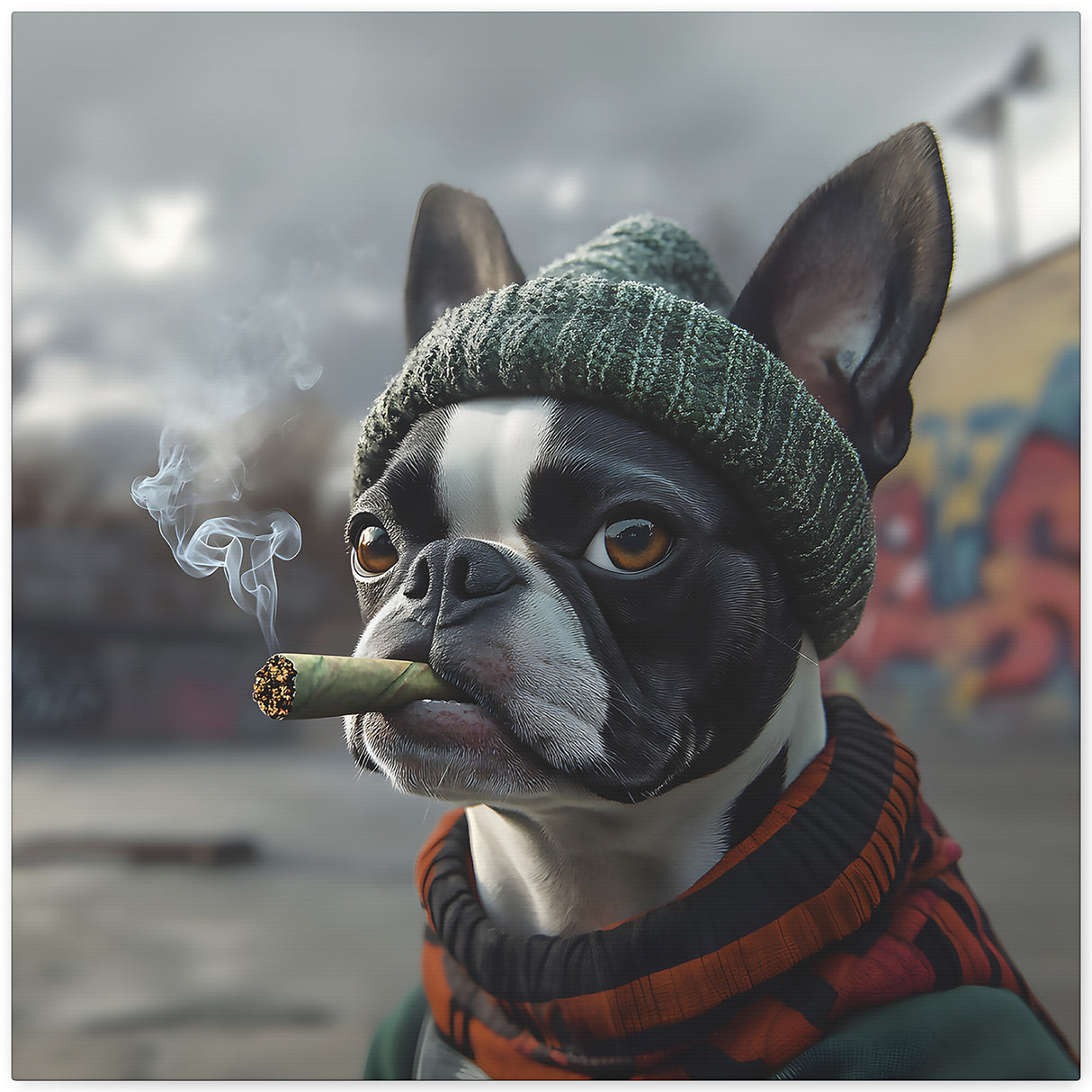 Boston Terrier Stoner Dog Canvas – Baked Breeds Wall Art