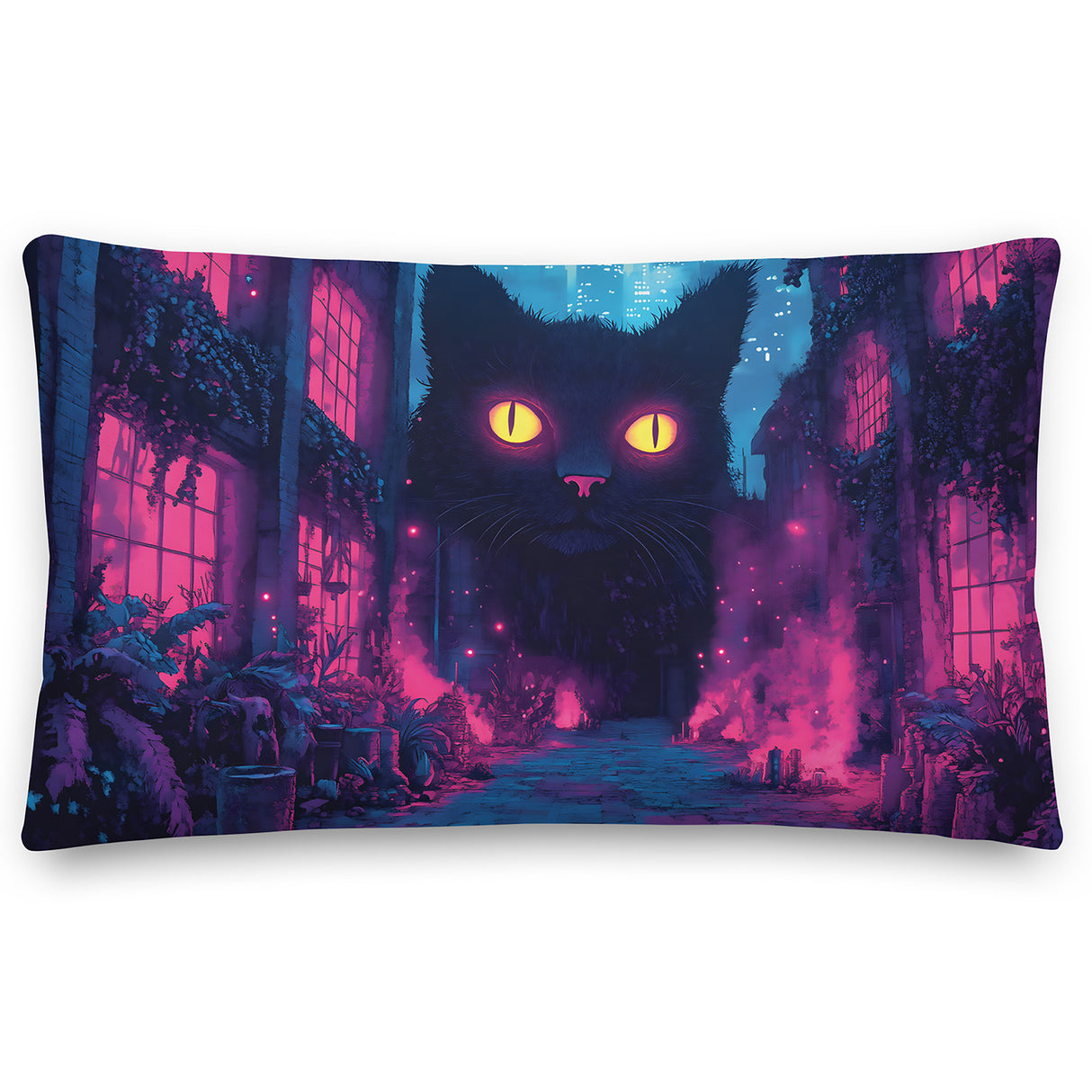 Psychedelic Cat Pillow – Stoner Room Decor, Trippy Aesthetic Accent