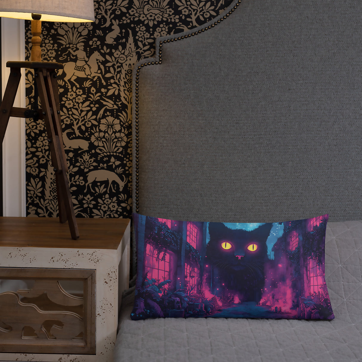 Psychedelic Cat Pillow – Stoner Room Decor, Trippy Aesthetic Accent