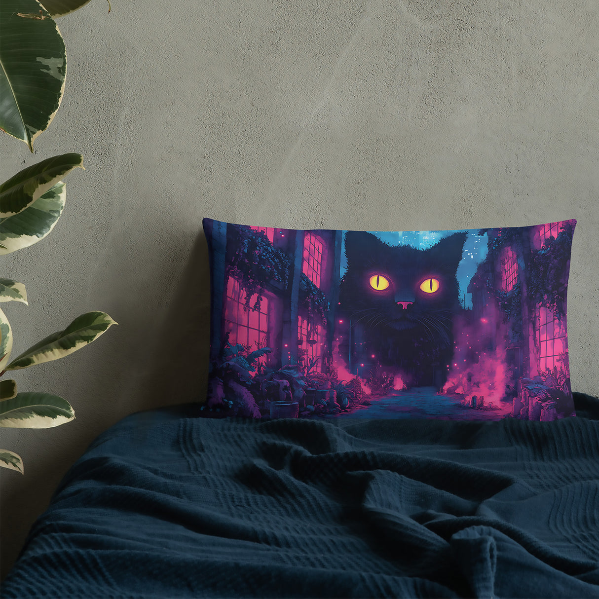 Psychedelic Cat Pillow – Stoner Room Decor, Trippy Aesthetic Accent