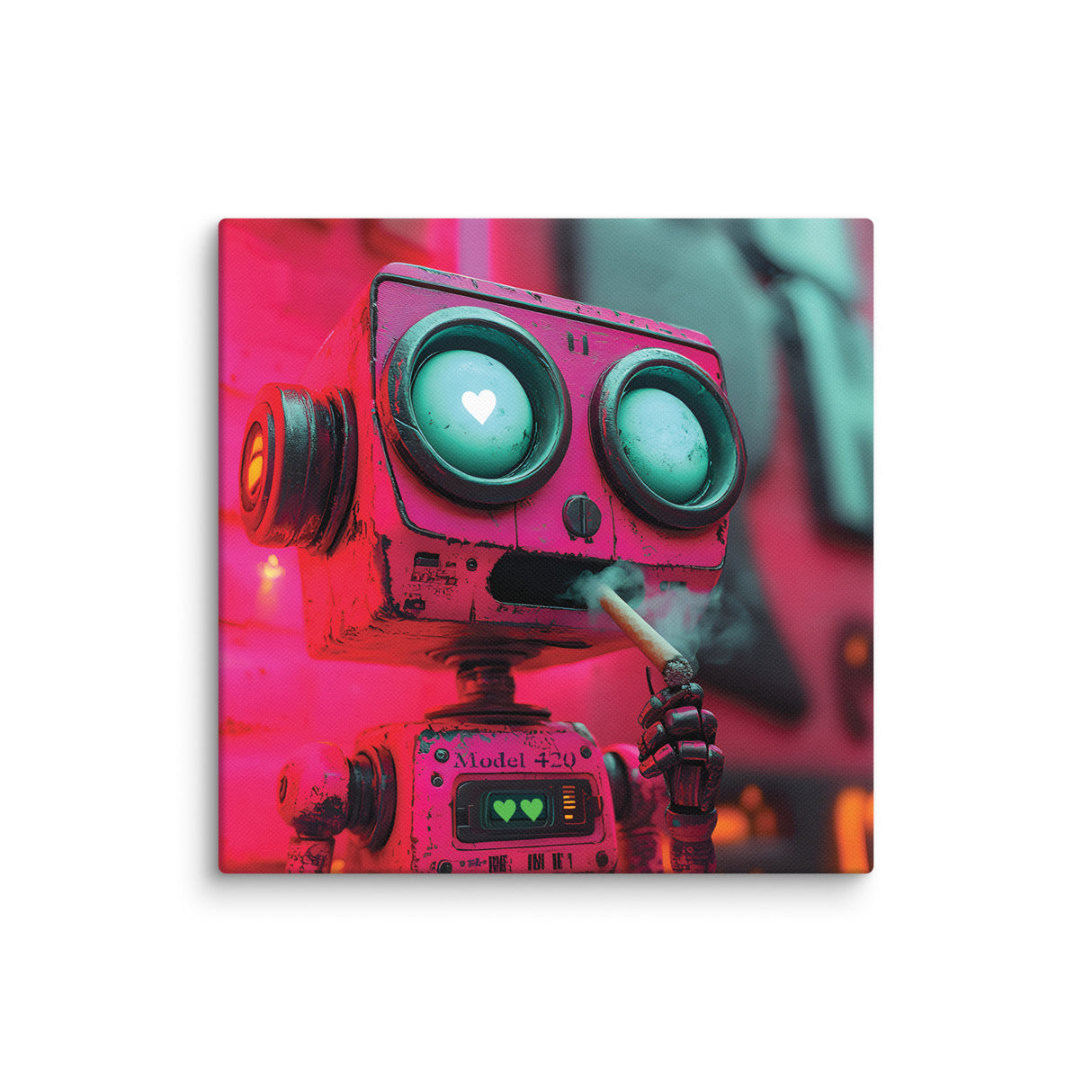 "Love at First Puff" – Smoking Robot Stoner Wall Art | Trippy Canvas for Stoner Room Decor