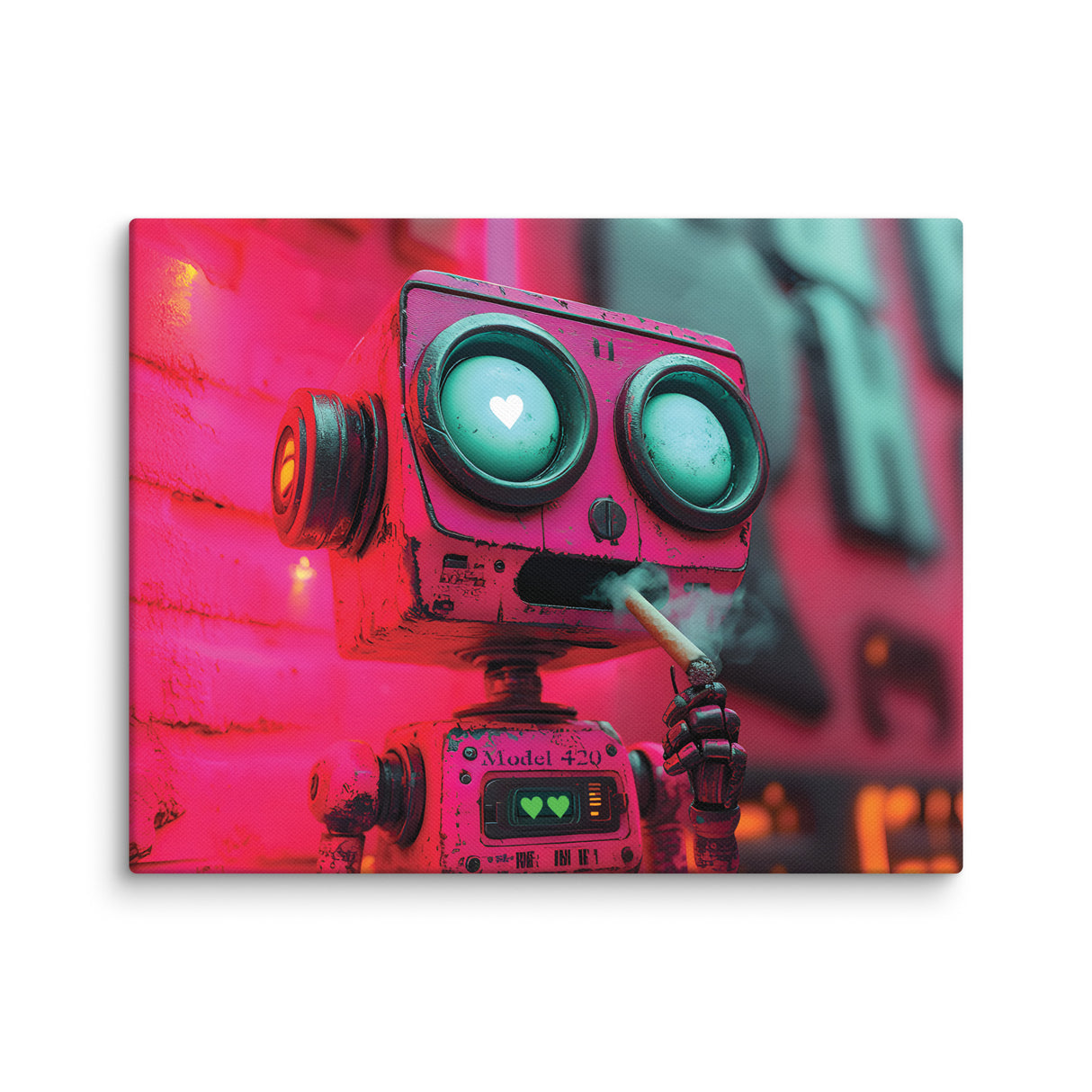 "Love at First Puff" – Smoking Robot Stoner Wall Art | Trippy Canvas for Stoner Room Decor