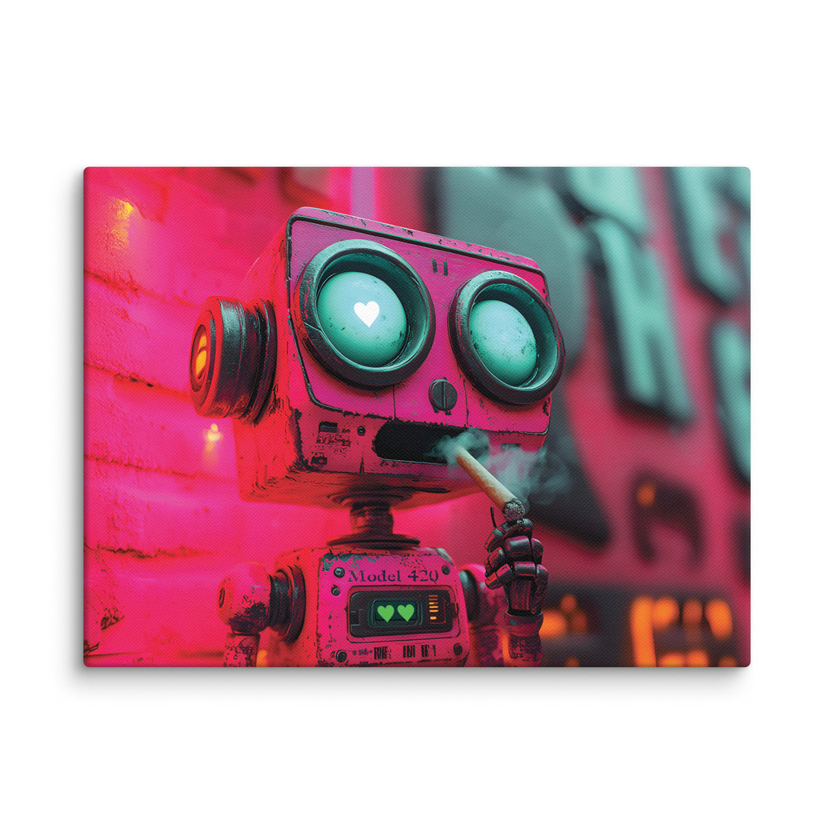 "Love at First Puff" – Smoking Robot Stoner Wall Art | Trippy Canvas for Stoner Room Decor