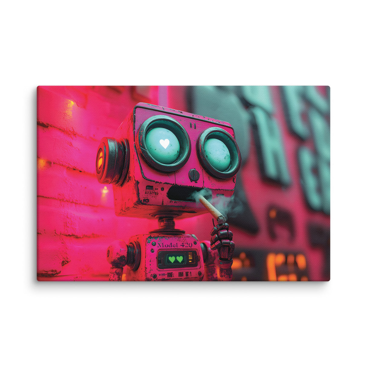 "Love at First Puff" – Smoking Robot Stoner Wall Art | Trippy Canvas for Stoner Room Decor