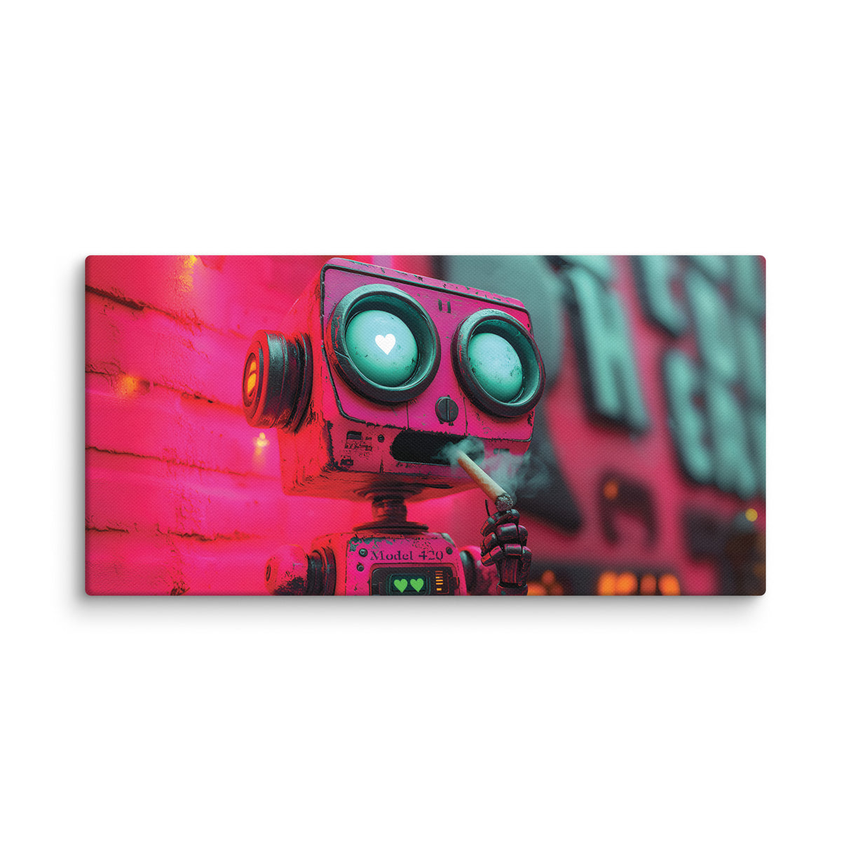 "Love at First Puff" – Smoking Robot Stoner Wall Art | Trippy Canvas for Stoner Room Decor