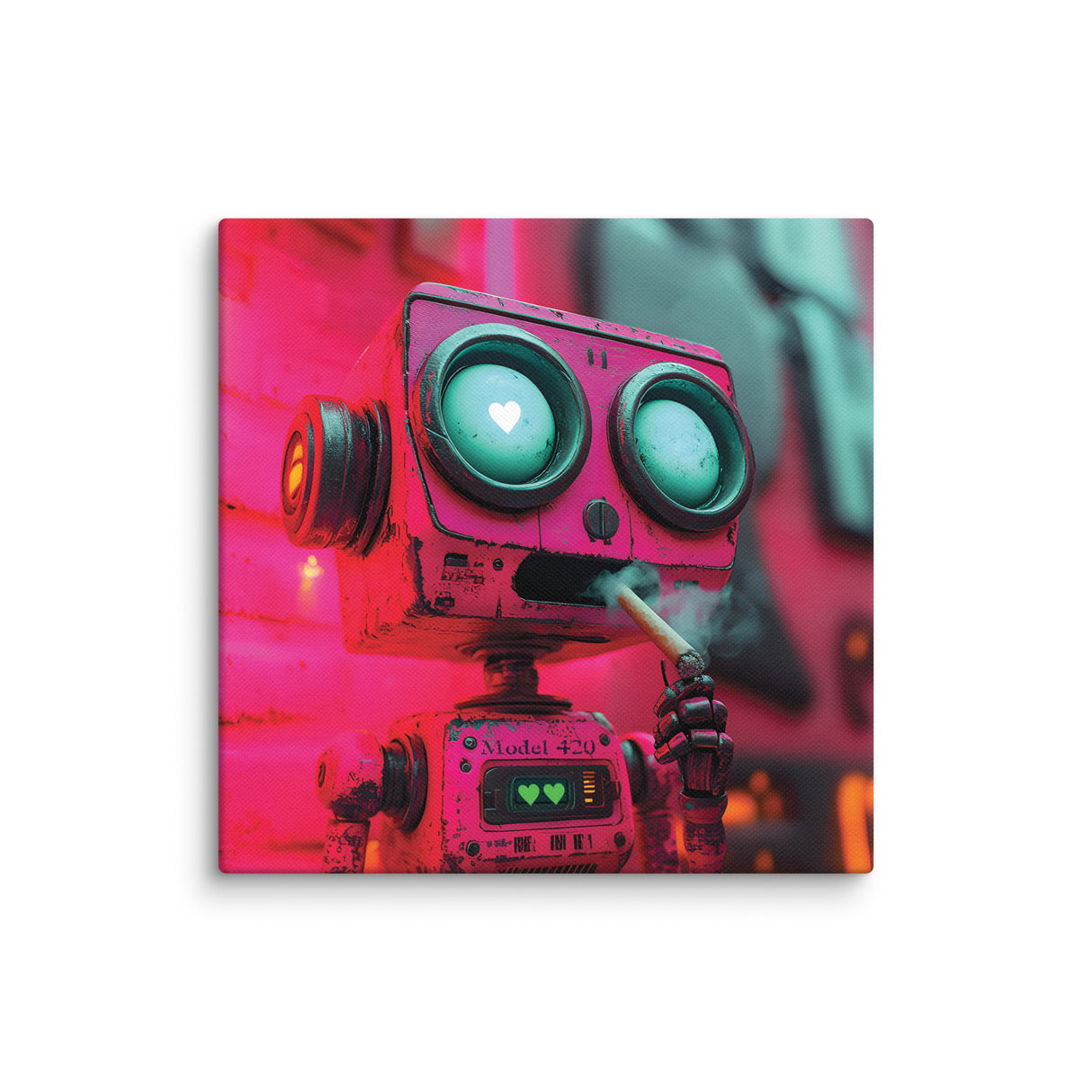 "Love at First Puff" – Smoking Robot Stoner Wall Art | Trippy Canvas for Stoner Room Decor