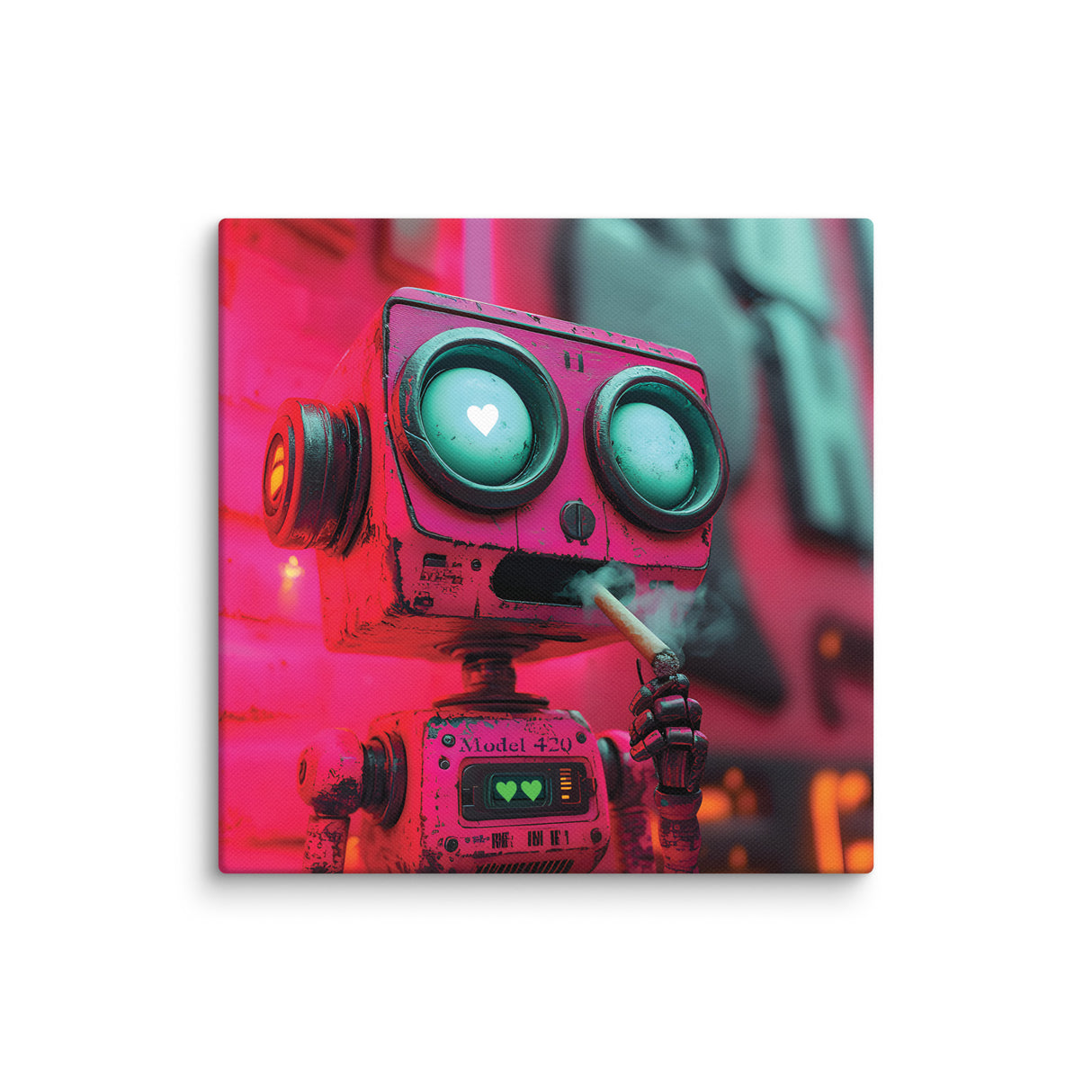 "Love at First Puff" – Smoking Robot Stoner Wall Art | Trippy Canvas for Stoner Room Decor