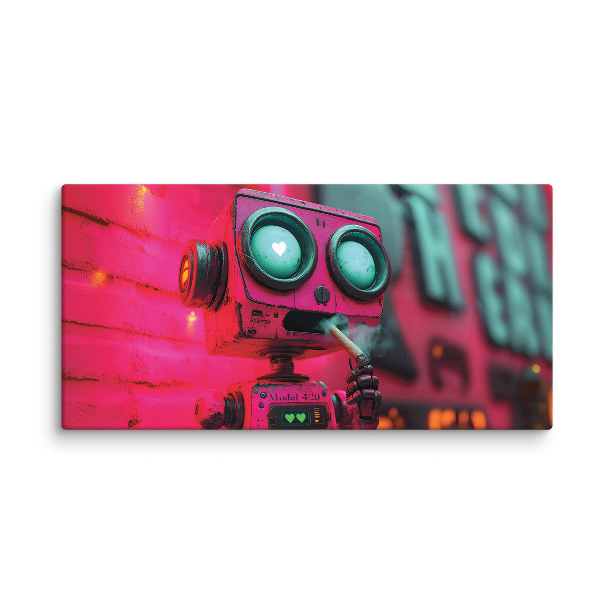 "Love at First Puff" – Smoking Robot Stoner Wall Art | Trippy Canvas for Stoner Room Decor