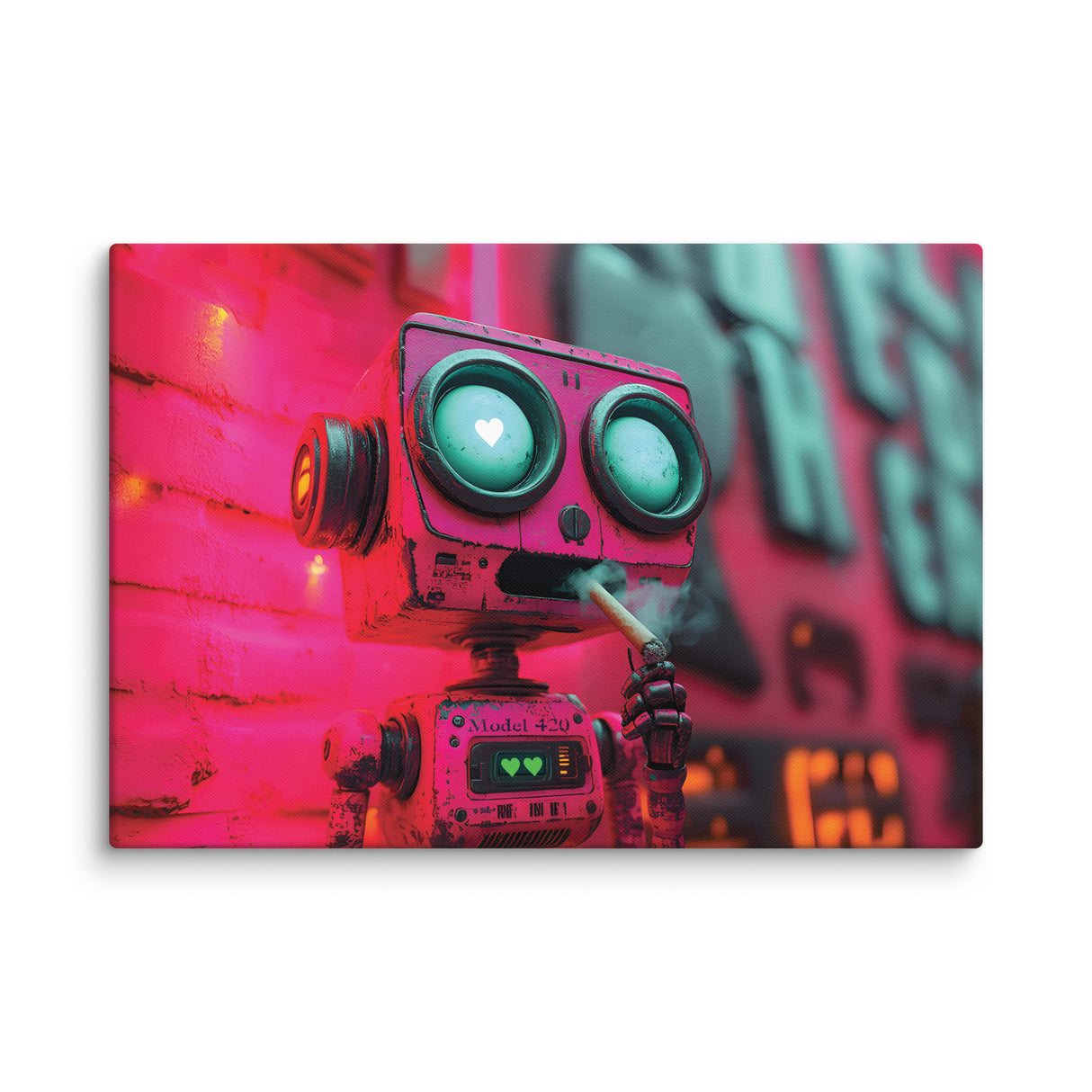 "Love at First Puff" – Smoking Robot Stoner Wall Art | Trippy Canvas for Stoner Room Decor