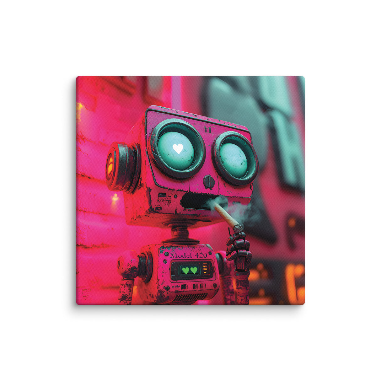 "Love at First Puff" – Smoking Robot Stoner Wall Art | Trippy Canvas for Stoner Room Decor