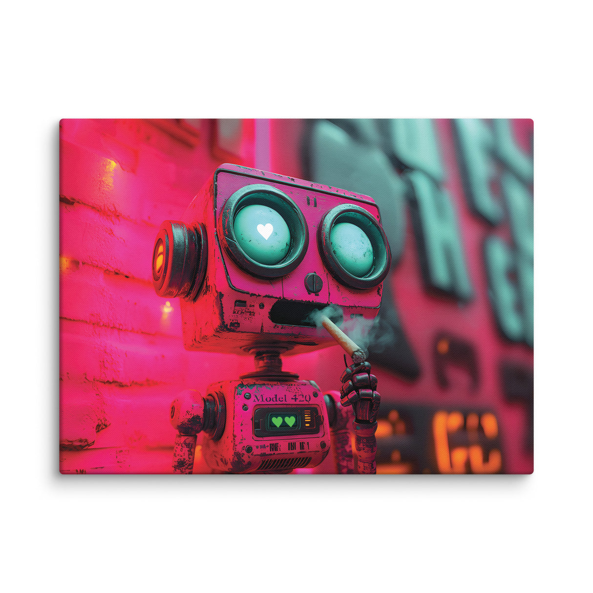"Love at First Puff" – Smoking Robot Stoner Wall Art | Trippy Canvas for Stoner Room Decor