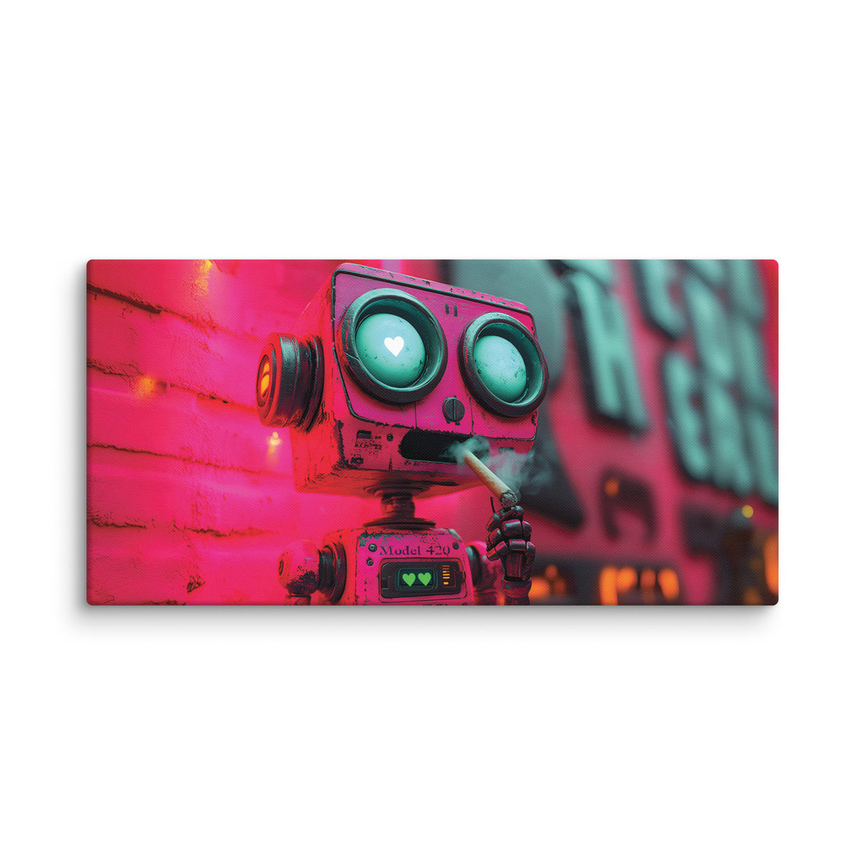 "Love at First Puff" – Smoking Robot Stoner Wall Art | Trippy Canvas for Stoner Room Decor