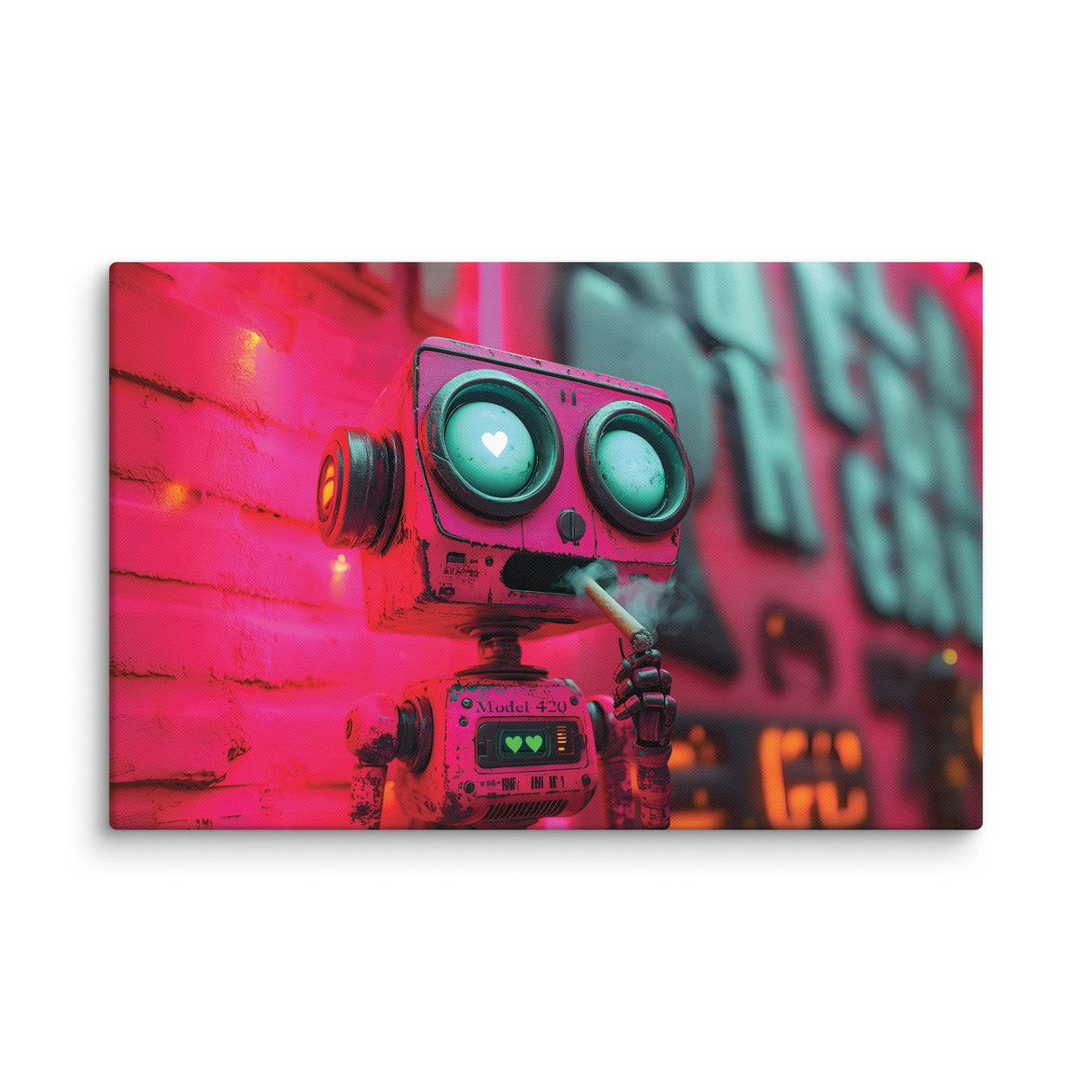 "Love at First Puff" – Smoking Robot Stoner Wall Art | Trippy Canvas for Stoner Room Decor
