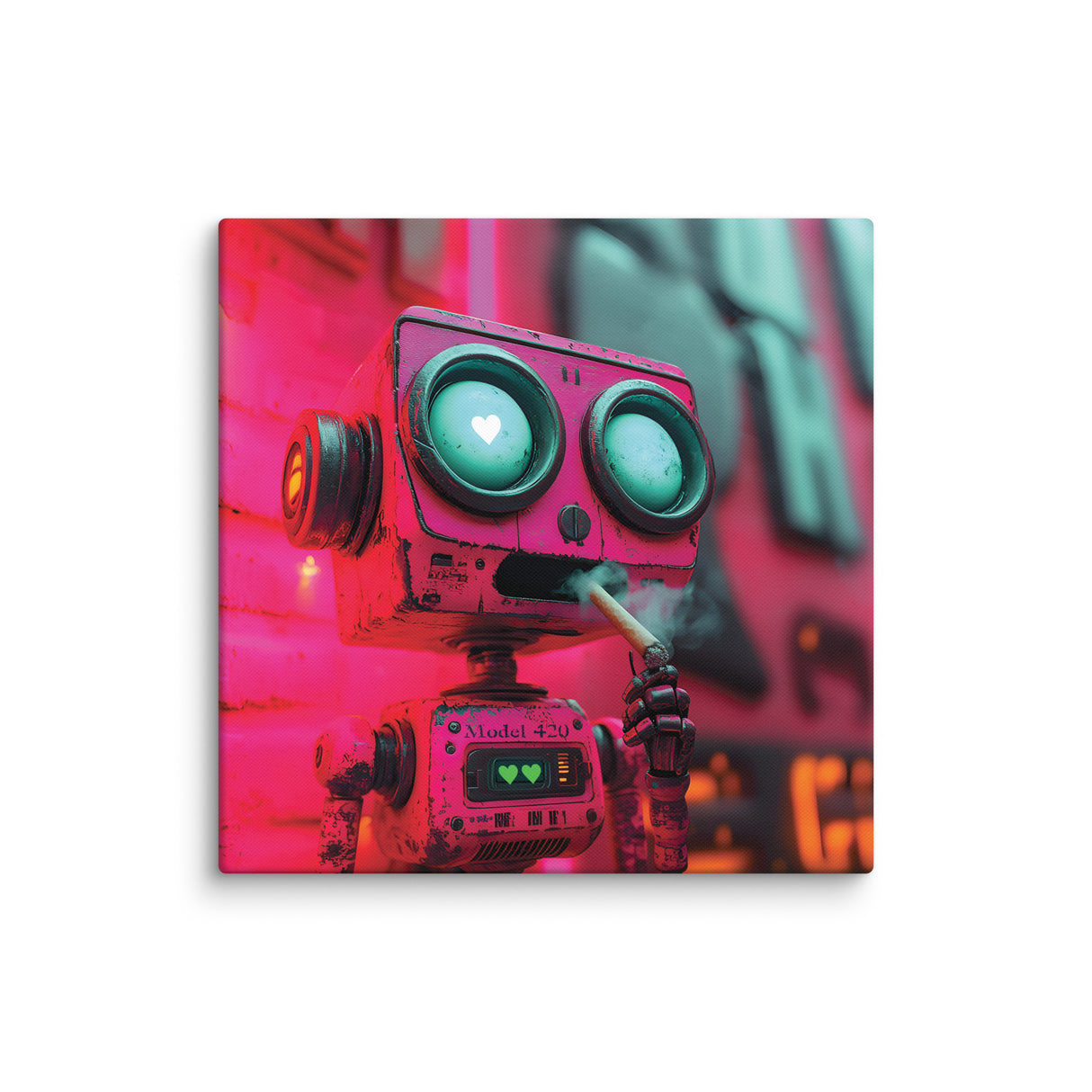 "Love at First Puff" – Smoking Robot Stoner Wall Art | Trippy Canvas for Stoner Room Decor