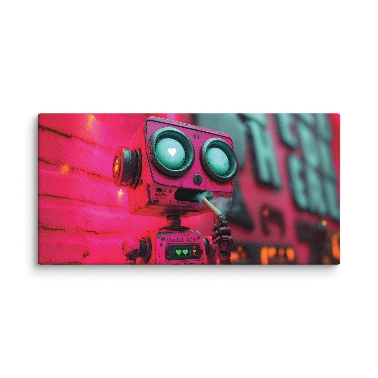 "Love at First Puff" – Smoking Robot Stoner Wall Art | Trippy Canvas for Stoner Room Decor