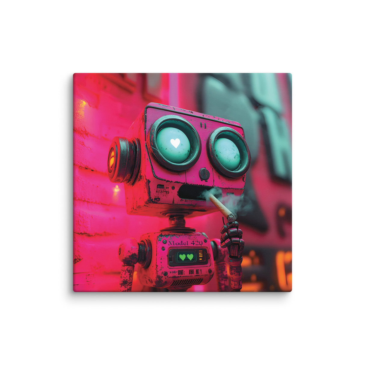 "Love at First Puff" – Smoking Robot Stoner Wall Art | Trippy Canvas for Stoner Room Decor