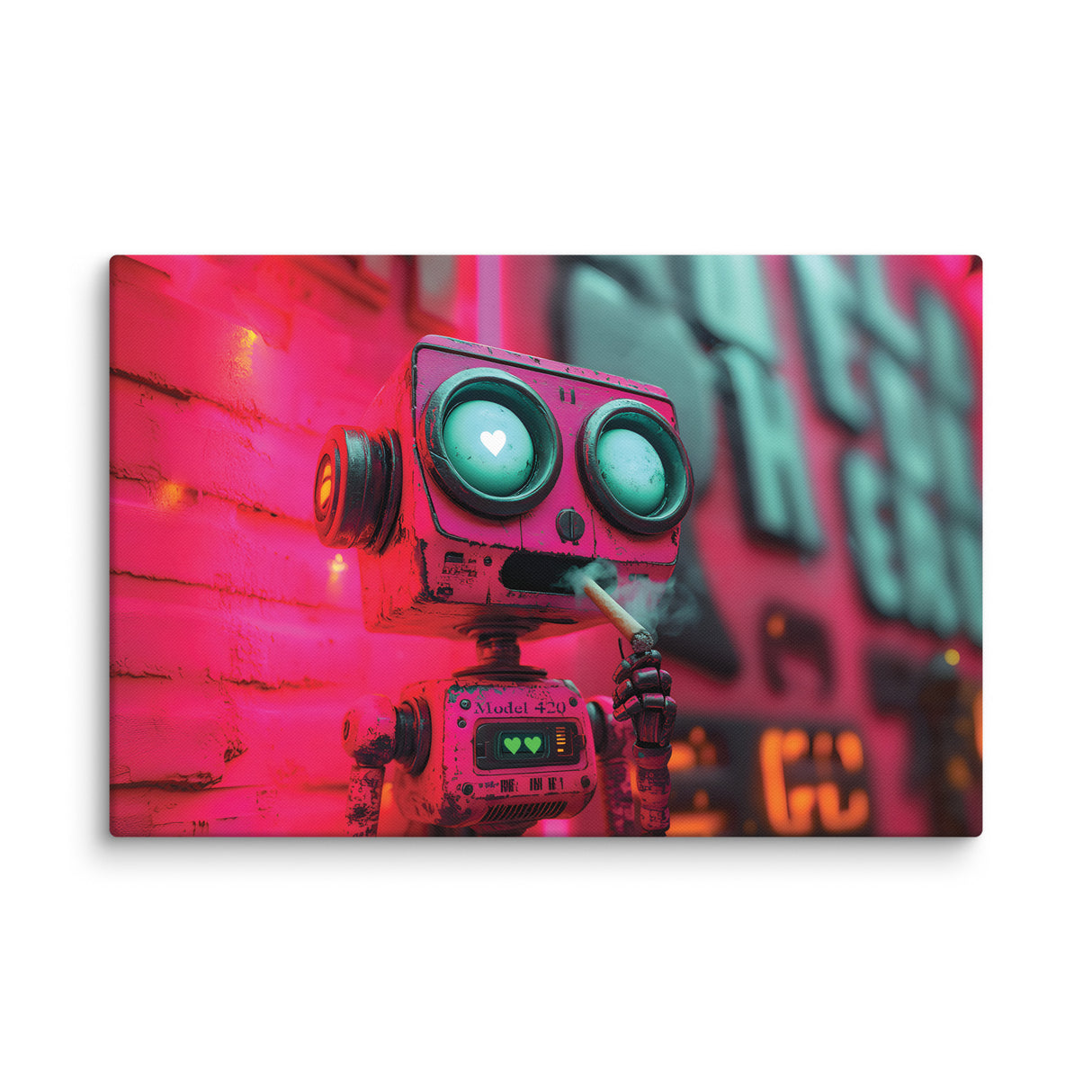 "Love at First Puff" – Smoking Robot Stoner Wall Art | Trippy Canvas for Stoner Room Decor