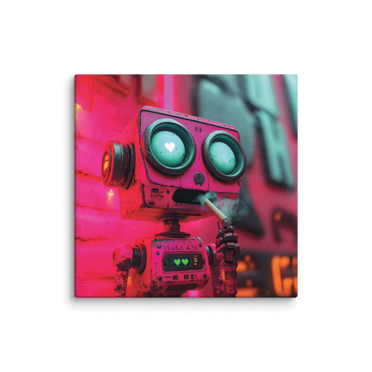 "Love at First Puff" – Smoking Robot Stoner Wall Art | Trippy Canvas for Stoner Room Decor