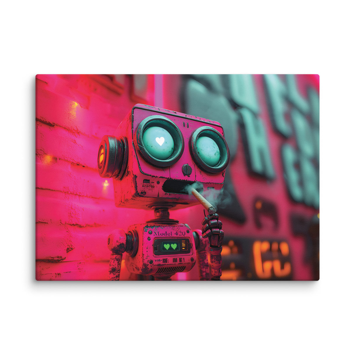 "Love at First Puff" – Smoking Robot Stoner Wall Art | Trippy Canvas for Stoner Room Decor