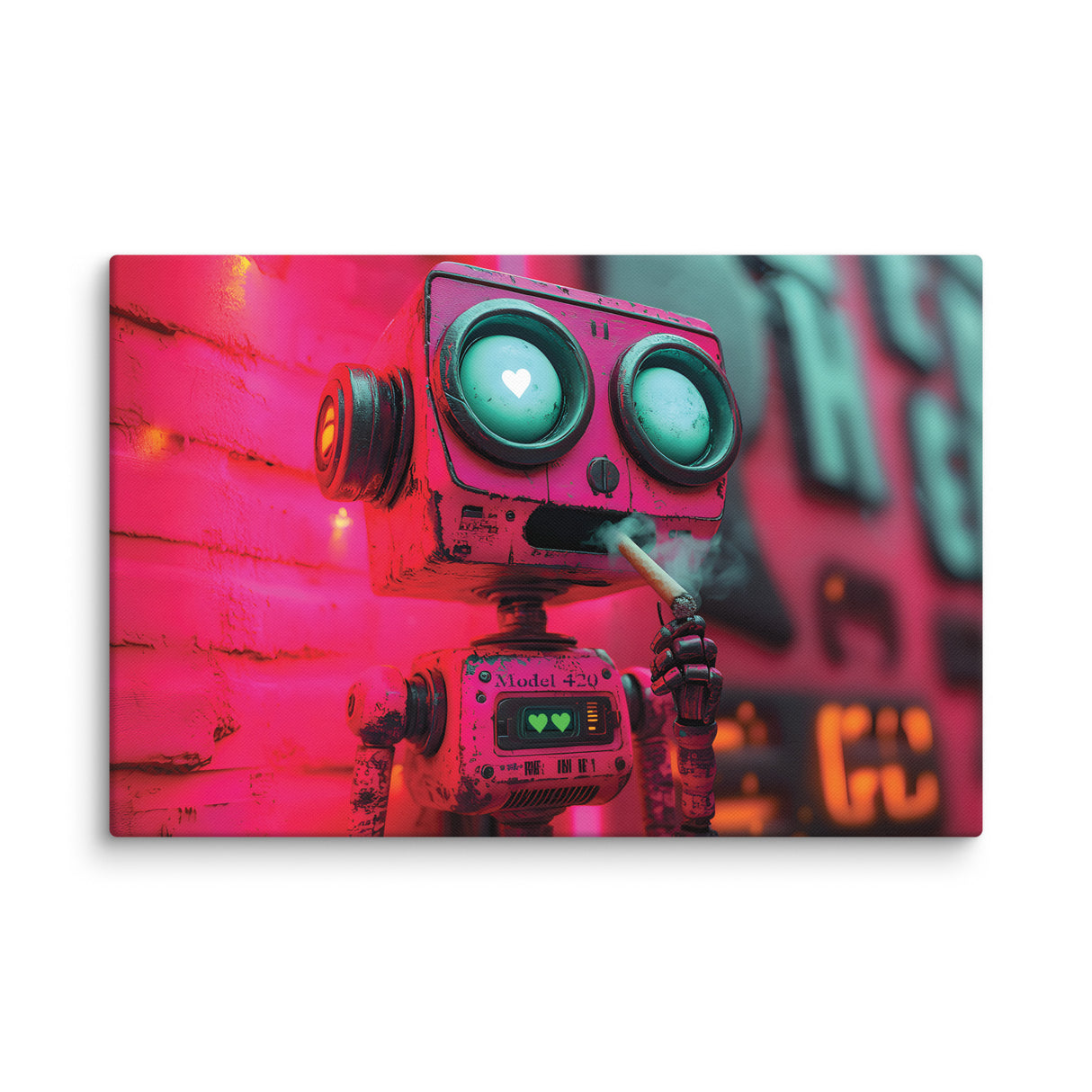 "Love at First Puff" – Smoking Robot Stoner Wall Art | Trippy Canvas for Stoner Room Decor