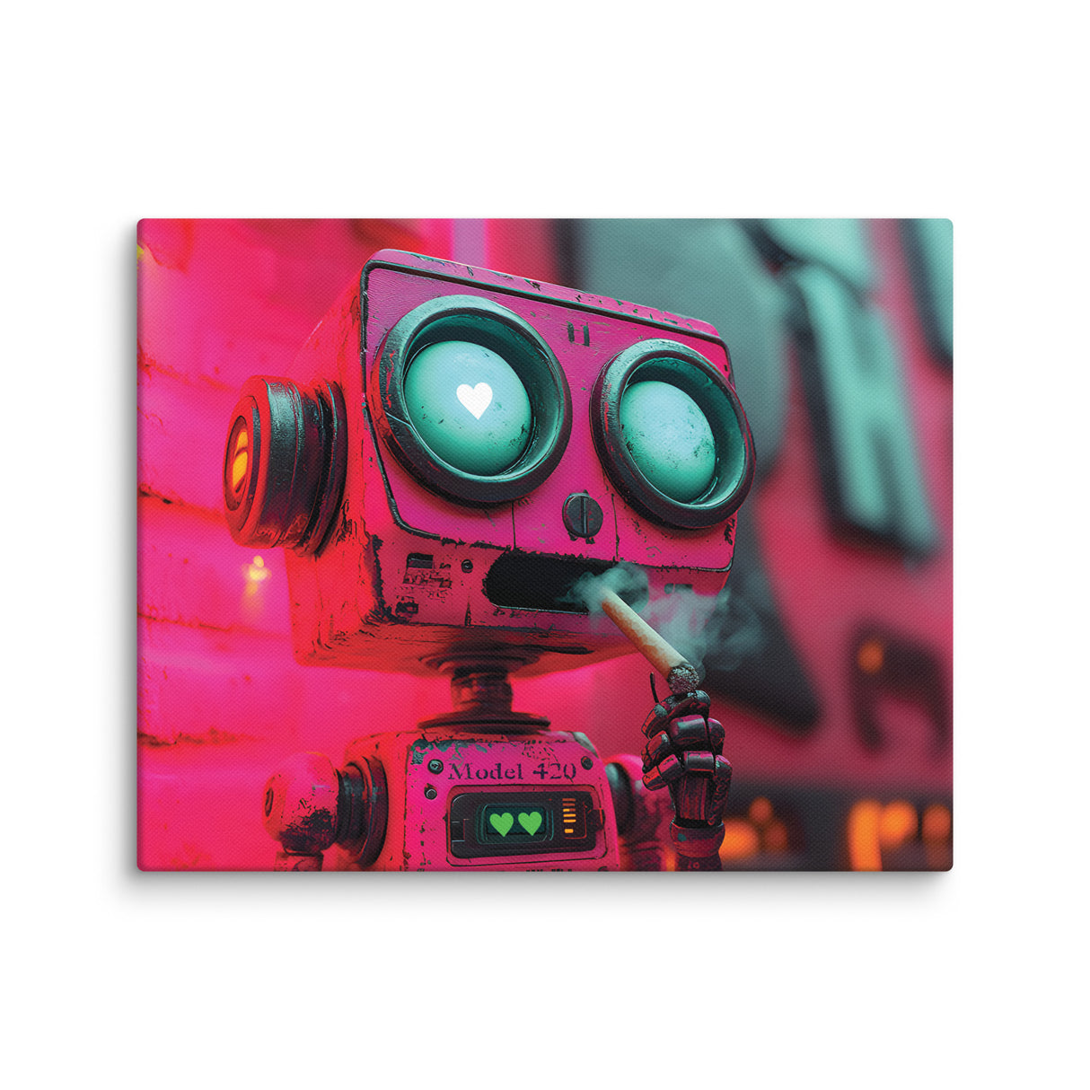 "Love at First Puff" – Smoking Robot Stoner Wall Art | Trippy Canvas for Stoner Room Decor