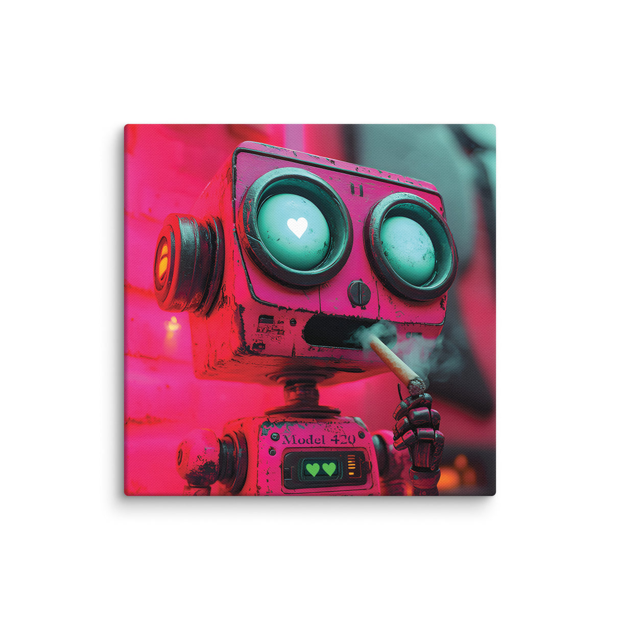 "Love at First Puff" – Smoking Robot Stoner Wall Art | Trippy Canvas for Stoner Room Decor