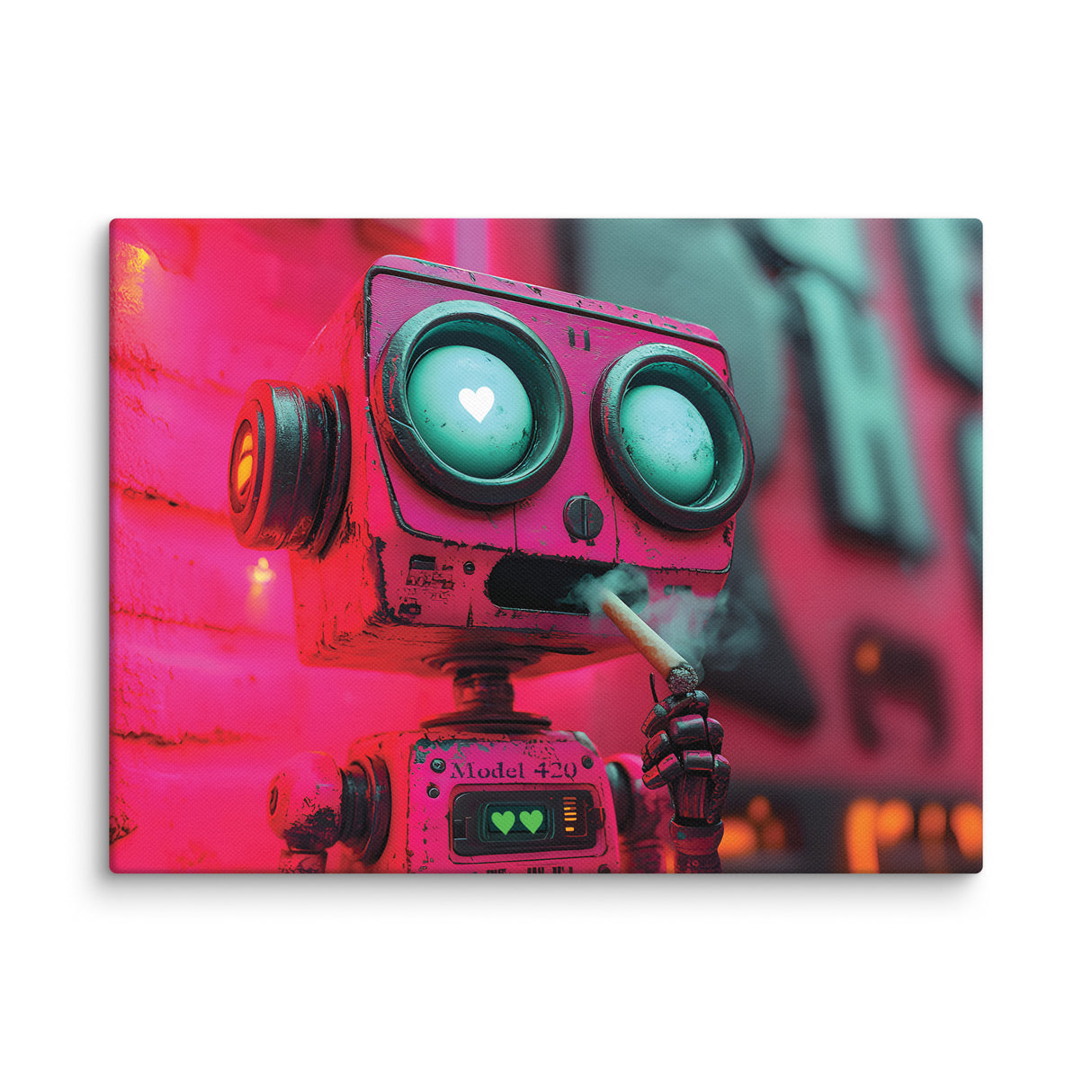 "Love at First Puff" – Smoking Robot Stoner Wall Art | Trippy Canvas for Stoner Room Decor