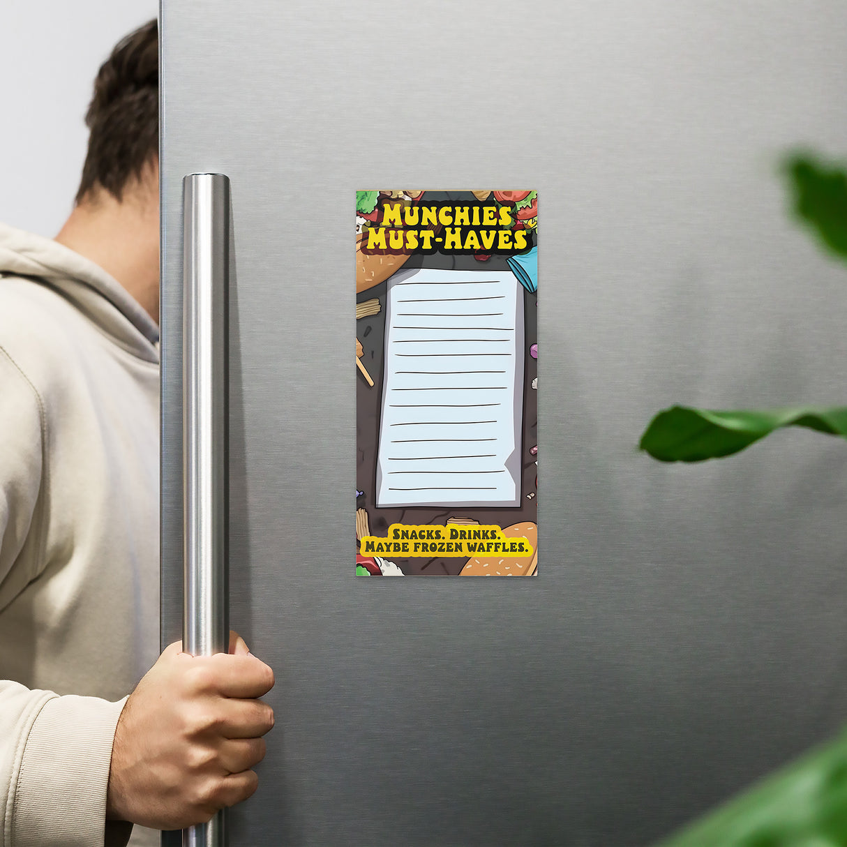 Munchies Must-Haves Magnetic Notepad – Funny Fridge Grocery List for Stoners & Snack Lovers