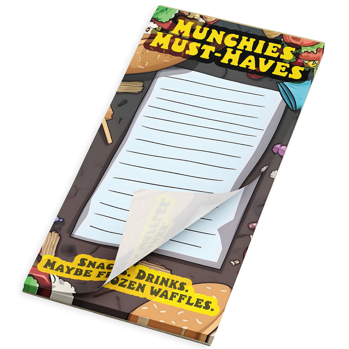 Munchies Must-Haves Magnetic Notepad – Funny Fridge Grocery List for Stoners & Snack Lovers